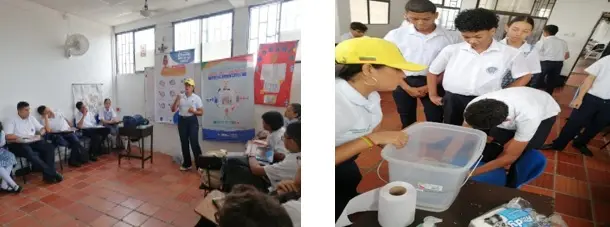 Jornada fortalecimiento de capacidades a estudiantes de los grados tercero y undécimo de la Institución Educativa Francisco de Paula Santander. Temas: Lavado de manos teórico practico, prevención del Dengue y manejo de las emociones.