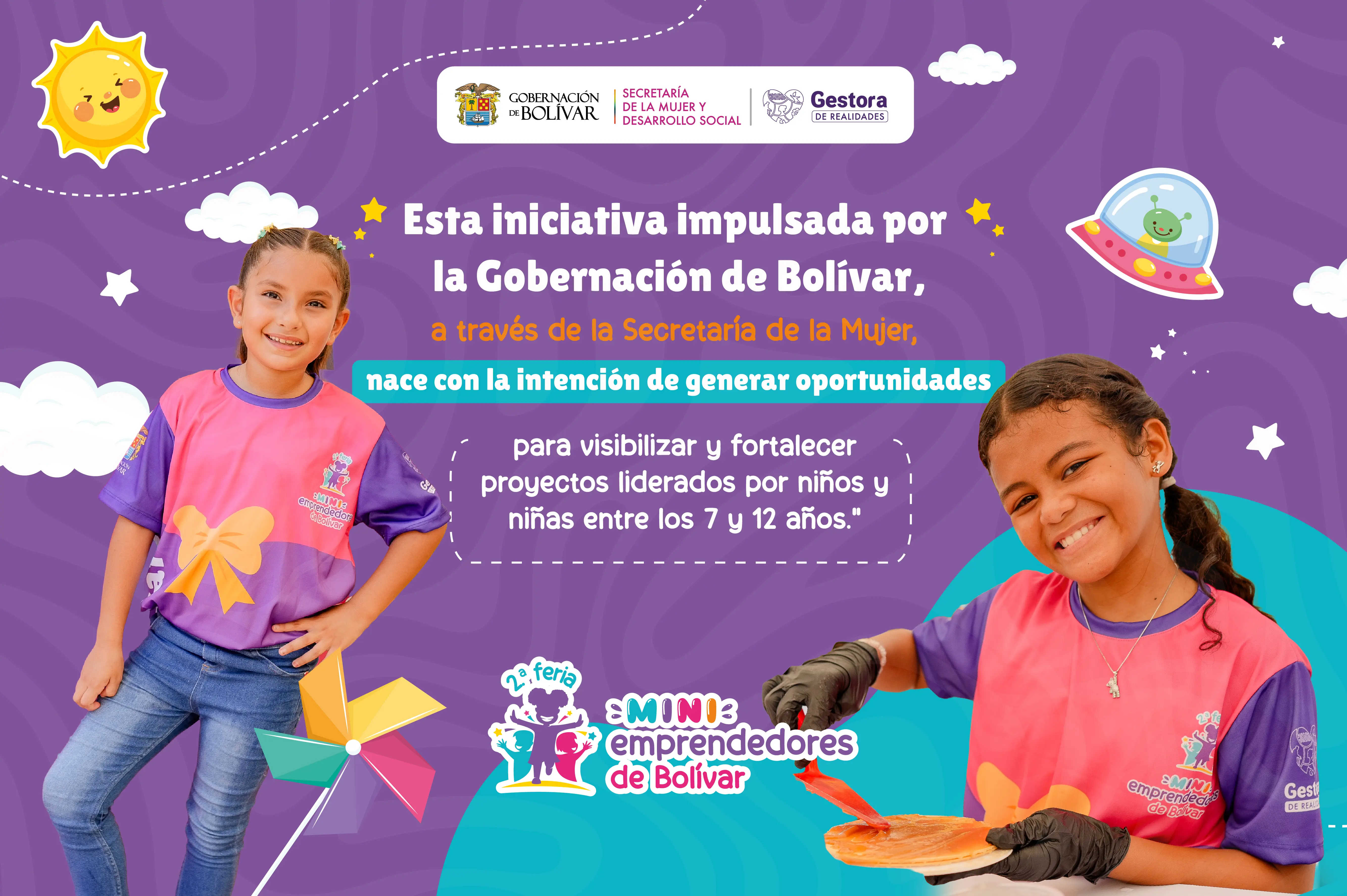 Infografía sobre la feria y los emprendimientos de niñas y niños de Bolívar