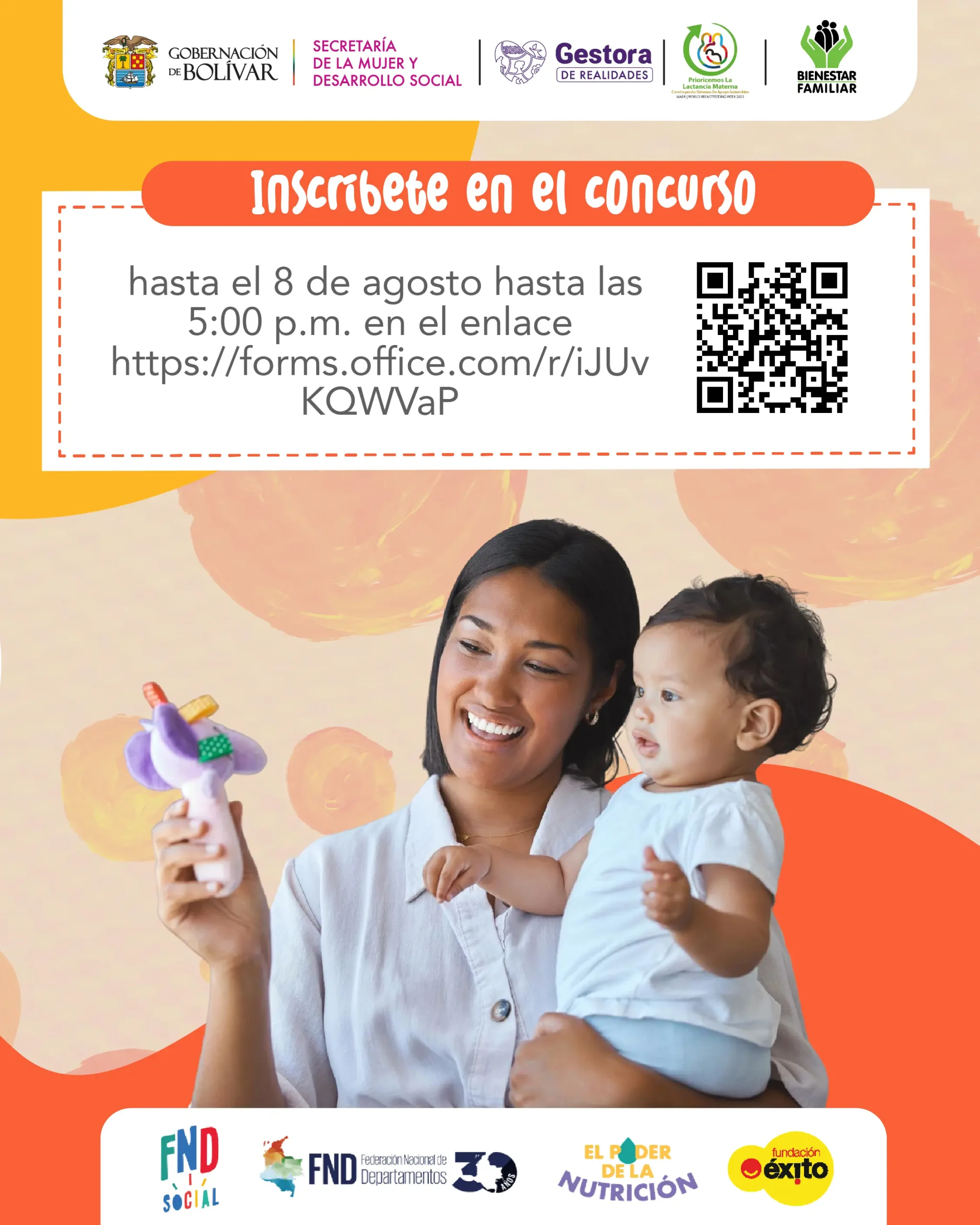 Madre con su bebé en una invitación a un concurso sobre lactancia