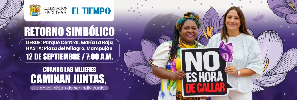 Pieza gráfica del Retorno Simbólico del 12 de septiembre, desde el Parque Central de María La Baja hasta la Plaza del Milagro en Mampuján.